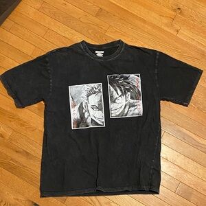Hokuro One Piece Luffy and Zoro Graphic Black T-Shirt